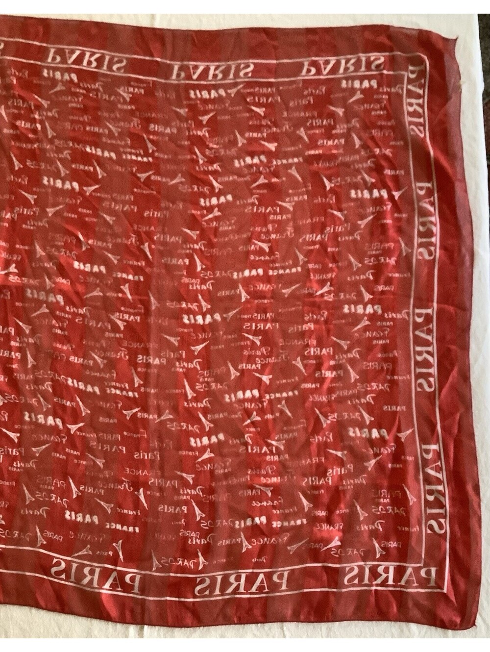 Paris, France, White on Red Scarf  100% Polyester 39" Square - Picture 9 of 9